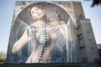 'entrophy' gehört zu Garfield Trummers Testprojektionen für seine überdimensionale Arbeiten in Industriegeländen.