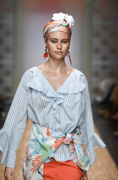 Marc Cain setzt bei seiner Spring/Summer 2019 Kollektion den Fokus auf raffinierte Muster, starke Farbsignale und kräftige Pastelltöne (Photo by Gisela Schober/Getty Images for Marc Cain)