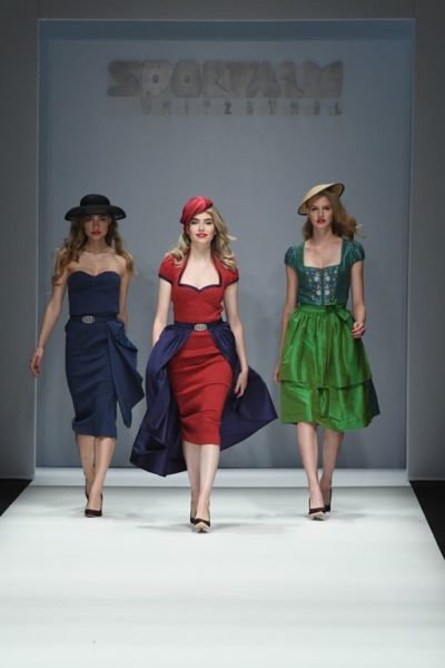 Moderatorin Silvia Schneider kreierte für Sportalm eine eigene Dirndl-Kollektion (Photo by John Phillips/Getty Images for MBFW)