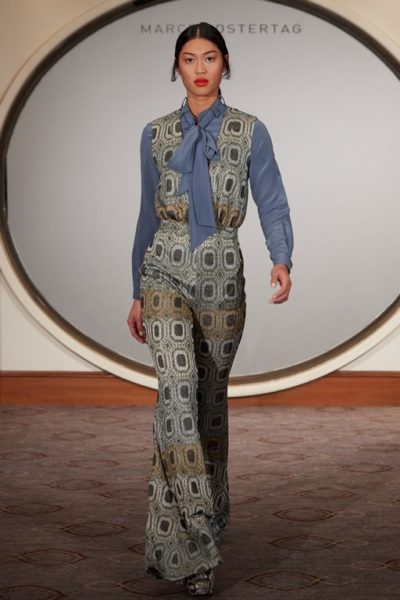 Im eleganten Rahmen des Hotels „Westin Grand“ präsentierte Marcel Ostertag flatternde Kleider, die verschiedene Prints vereinen (Foto Getty Images)