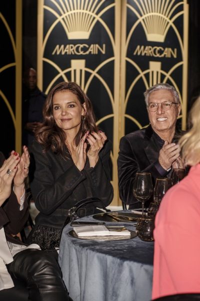 Helmut Schlotterer, Gründer und&nbsp;Inhaber von Marc Cain, konnte Schauspielerin Katie Holmes schon zum zweiten Mal in Berlin begrüßen. (Foto Marc Cain)