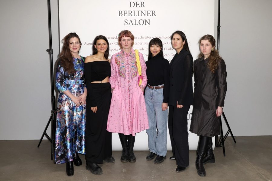 Fashion x Crafts Winners: Chelsea Jean Lamm, Ronja Beckmann, Tatjana Haupt, Nanyi Li, Nari Haase and Sofia Hermens Fernandez. (Photo by Sebastian Reuter/Getty Images for Der Berliner Salon)