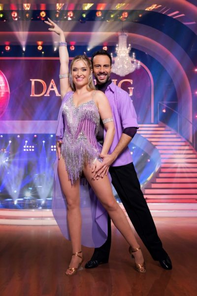 "Dancing Stars 2023": Corinna Kamper tanzt mit Danilo Campisi. (Foto ORF/Hans Leitner, Montage: Gisela Jiresch)