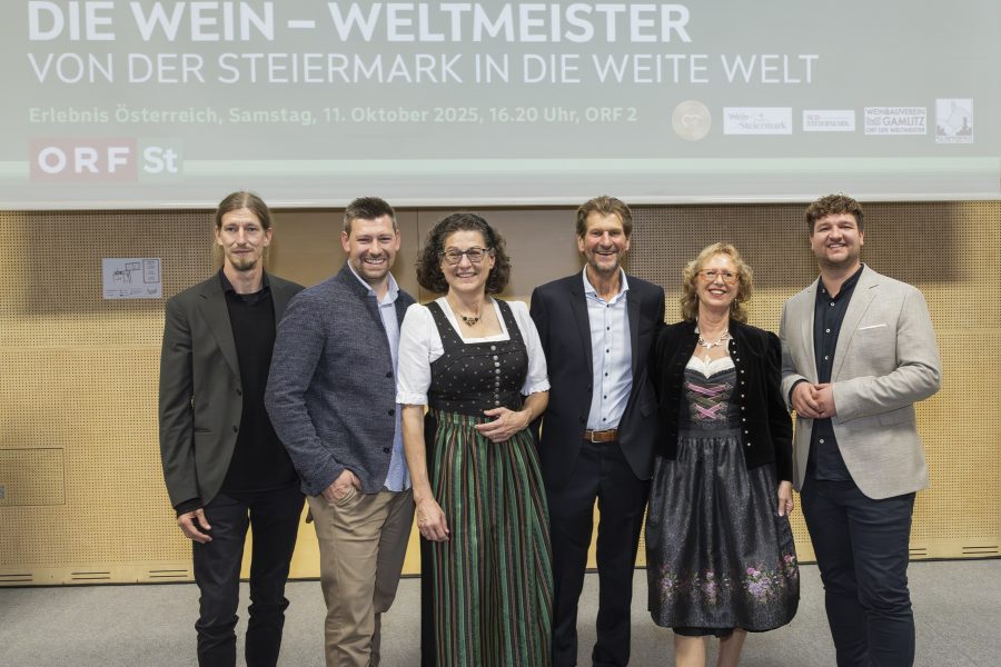 Die Wein-Weltmeister - Von der Steiermark in die weite Welt. Die Wein-Weltmeister Reinhard Muster, Mario Weber, Walter Skoff und Florian Lieleg. (Foto ORF / Schoettl)