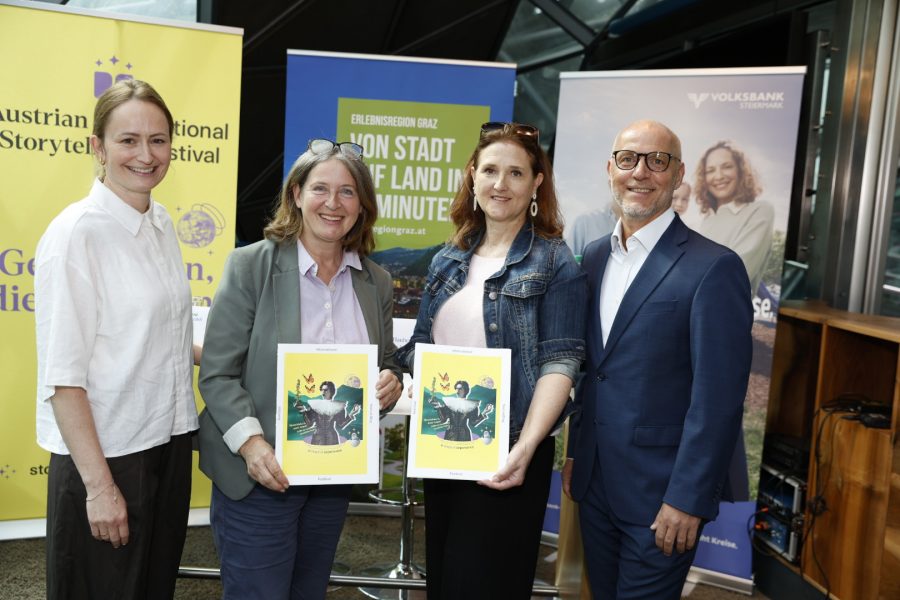 PK "Graz erzählt": Tessa Erker-Tegetthoff, Elke Kahr, Susanne Haubenhofer und Christian Ulrich. (Foto Luef light)